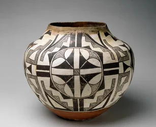 アコマプエブロ瓶、1890年頃（陶器、ポリクロームスリップ塗装）